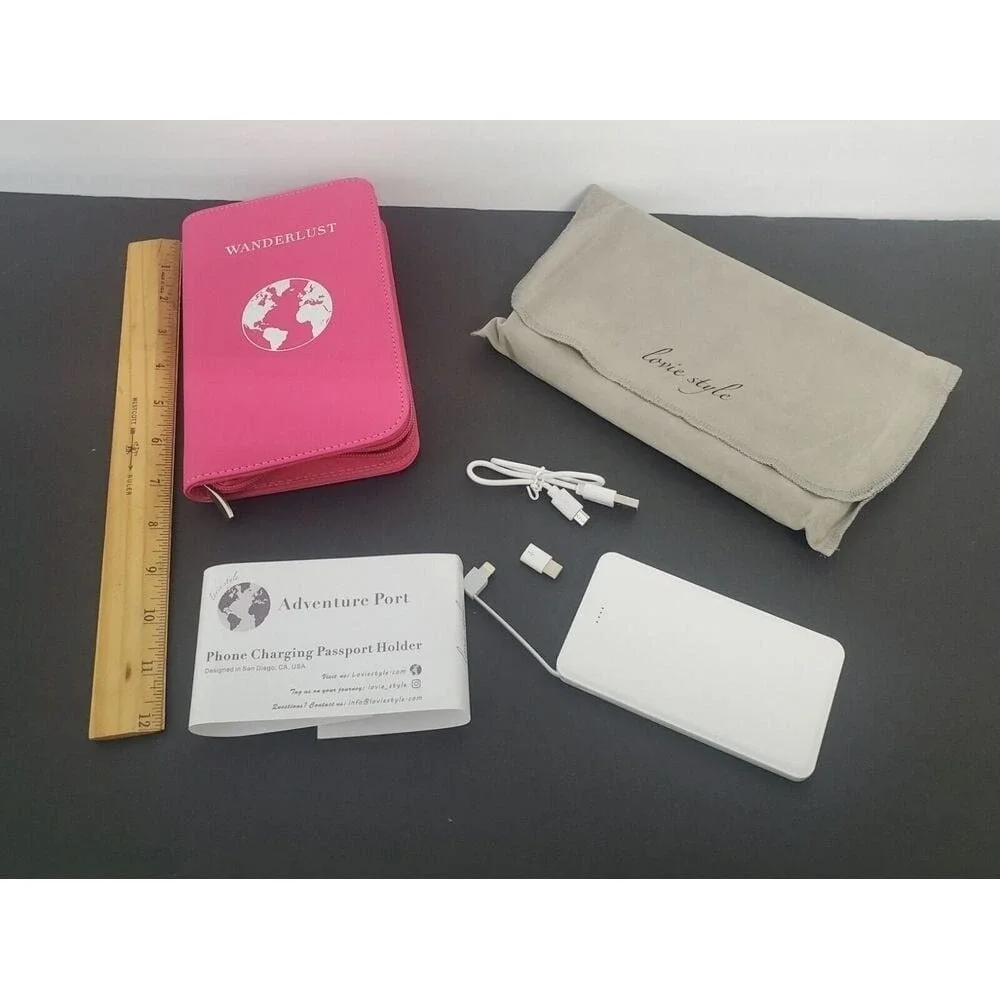 RFID Pasport Holder And Battery Charger Fuchsia (Wonderlust) 4 Android & I-Phone